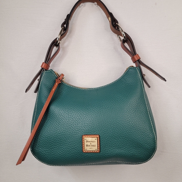 DOONEY & BOURKE Forest Green Pebble Grain Leather Small Hobo Bag Gold Hardware - Picture 4 of 15